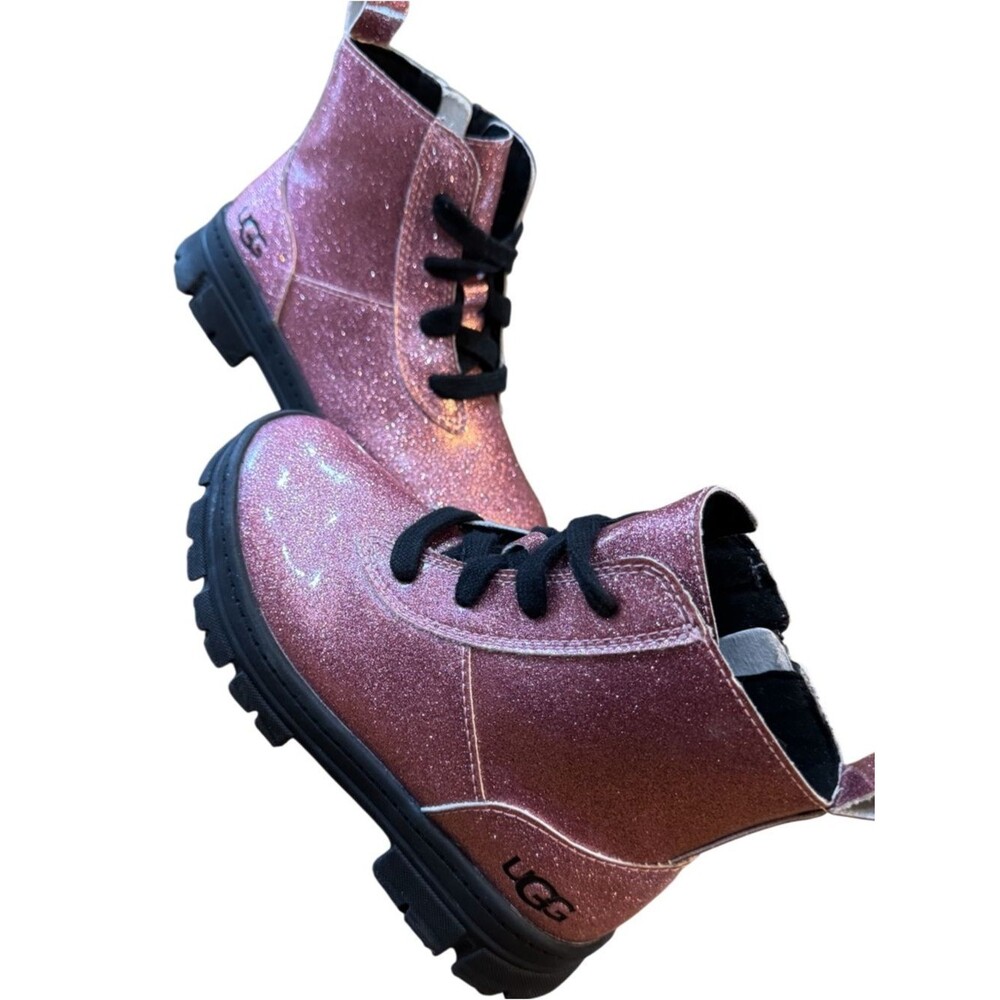 SOLD-UGG Ashton Lace-Up Glitter Pink Combat Boots Kids' Size 12 - Picture 15 of 16